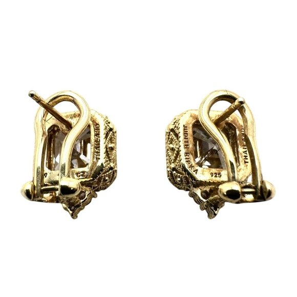 Judith Ripka Gold Plated Sterling Silver CZ Pierced Lever Back Earrings - Picture 2 of 4